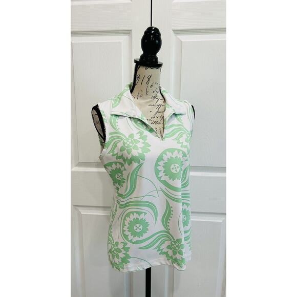 IZOD GOLF Green White Collared Sleeveless V-Neck Stretch Golf Top Size Medium - Picture 3 of 5